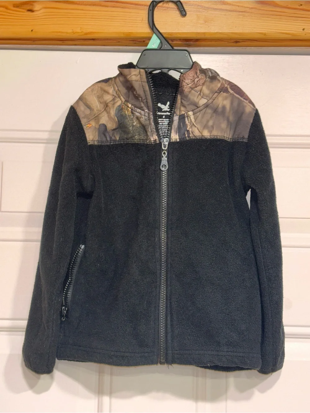 Black Fleece Zip Jacket with Camo Yoke